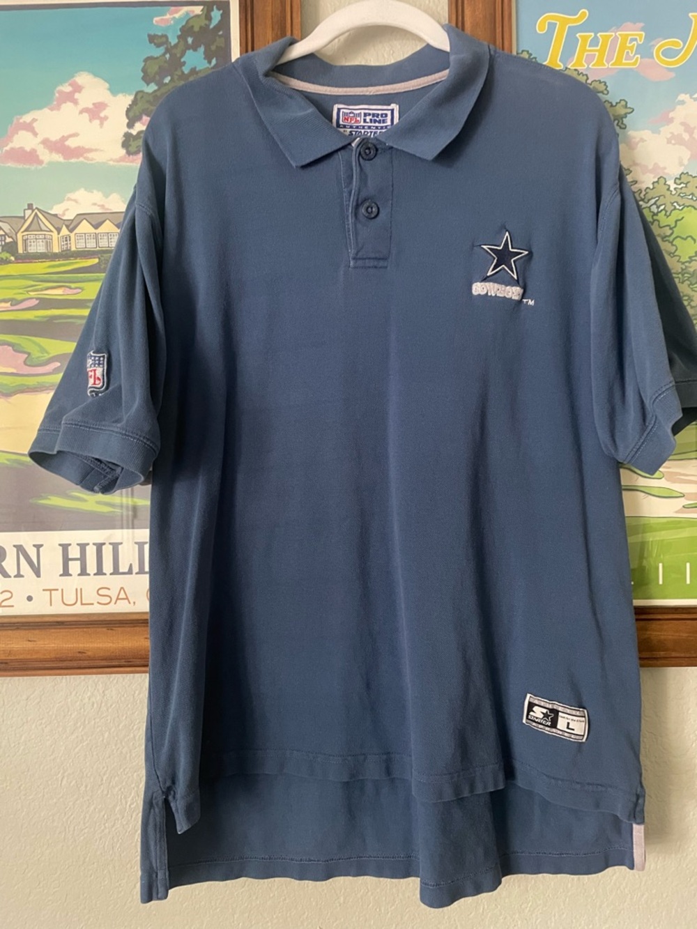 Vintage Starter Dallas Cowboys Polo Shirt Mens L NFL Pro Line Blue 90s